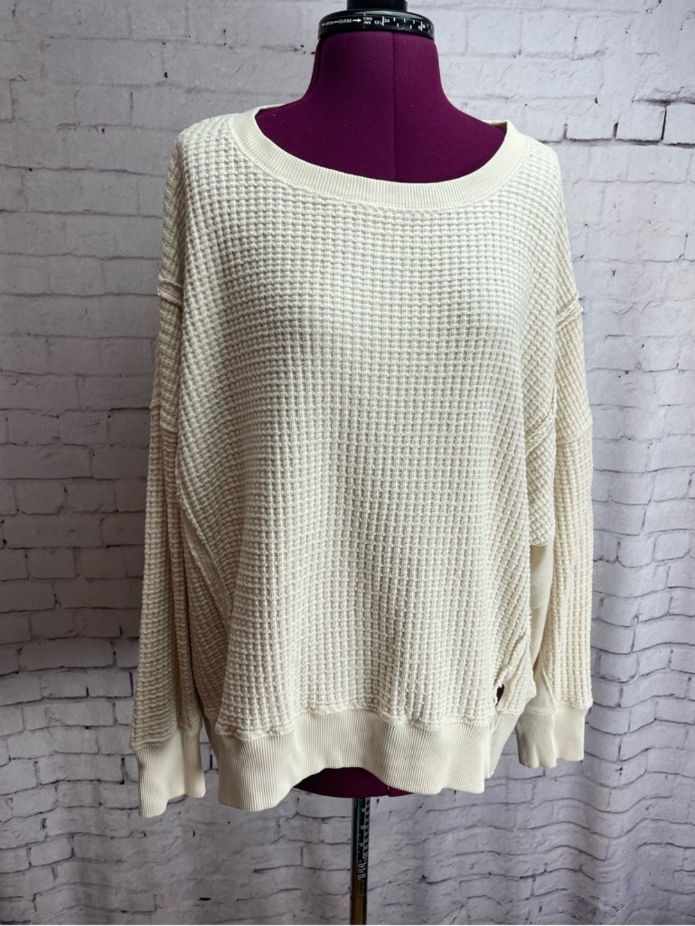 American Eagle Outfitters size medium cream color oversized waffle knit shirt